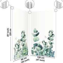 99Deco Lot de 2 panneaux de douche en aluminium (90x220 & 120x220 cm) + profilés blanc - Motif végétal - Vert et Blanc - Quiétude