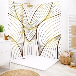 Panneau Mural De Salle De Bains|99Deco Lot de 2 panneaux de douche en aluminium (90x220 & 120x220 cm) + profilés blanc - Sotma - Blanc et doré