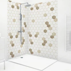 99Deco Lot de 2 panneaux de douche en aluminium (90x220 & 120x220 cm) + profilés blanc - Hexa Bois - Marron