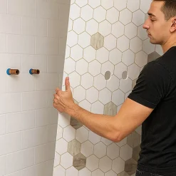 99Deco Lot de 2 panneaux de douche en aluminium (90x220 & 120x220 cm) + profilés blanc - Hexa Bois - Marron