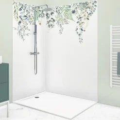 99Deco Lot de 2 panneaux de douche en PVC (90x220 & 120x220 cm) + profilés blanc - Flowers in Rain - Multicolore