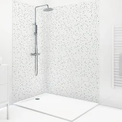 99Deco Lot de 2 panneaux de douche en aluminium (90x220 & 120x220 cm) + profilés blanc - Terrazzo Mineral - Multicolore