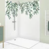 Panneau Mural De Salle De Bains|99Deco Lot de 2 panneaux de douche en PVC (90x220 & 120x220 cm) + profilés blanc - Eucalyptus in Rain - Multicolore