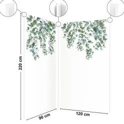 Panneau Mural De Salle De Bains|99Deco Lot de 2 panneaux de douche en PVC (90x220 & 120x220 cm) + profilés blanc - Eucalyptus in Rain - Multicolore