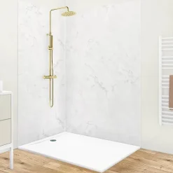 99Deco Lot de 2 panneaux de douche en aluminium (90x220 & 120x220 cm) + profilés blanc - Effet Marbre clair