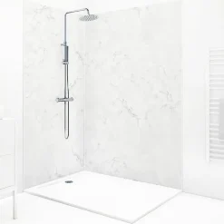 99Deco Lot de 2 panneaux de douche en aluminium (90x220 & 120x220 cm) + profilés blanc - Effet Marbre clair