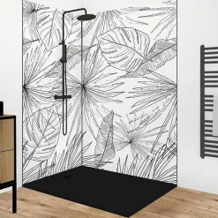 Panneau Mural De Salle De Bains|99Deco Lot de 2 panneaux de douche en PVC (90x220 & 120x220 cm) + profilés noir - Lamnar - Noir