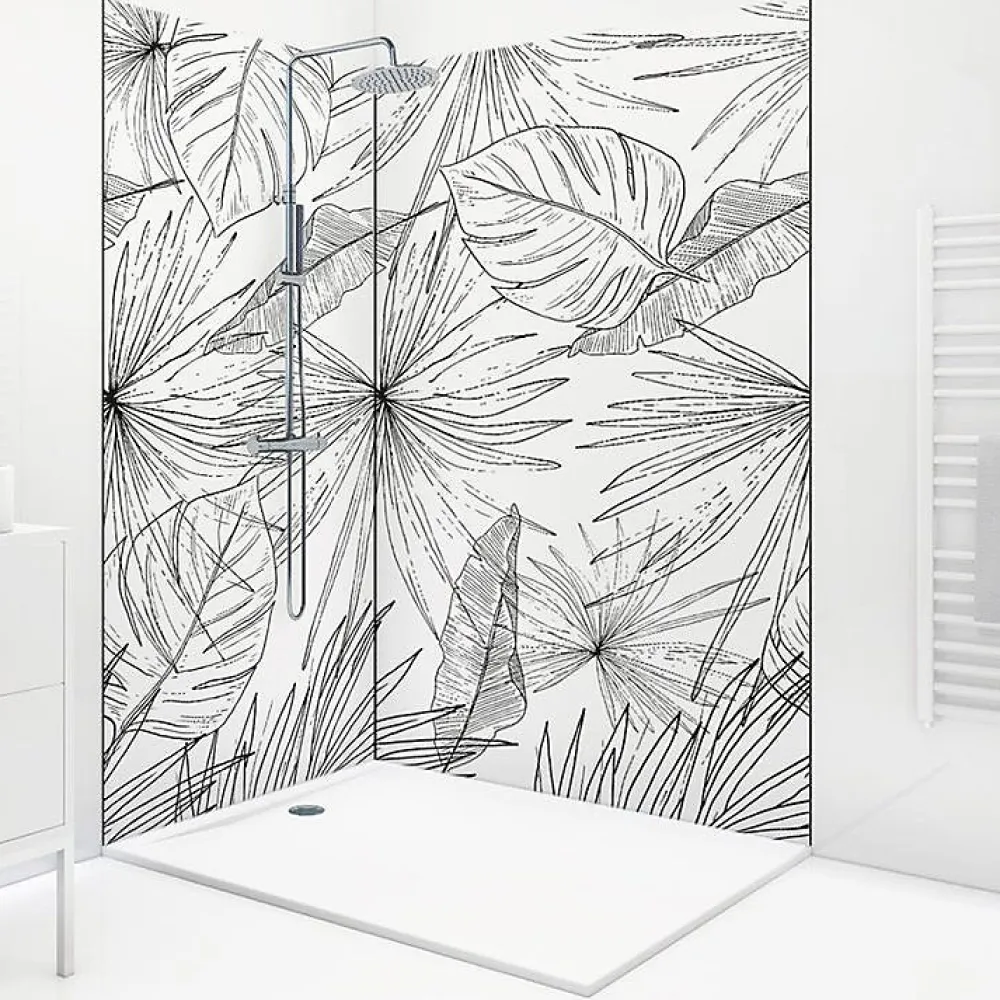 Panneau Mural De Salle De Bains|99Deco Lot de 2 panneaux de douche en PVC (90x220 & 120x220 cm) + profilés noir - Lamnar - Noir