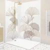 Panneau Mural De Salle De Bains|99Deco Lot de 2 panneaux de douche en aluminium (90x220 & 120x220 cm) + profilés blanc - Motif Floral - Gingko Blanc