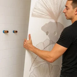 Panneau Mural De Salle De Bains|99Deco Lot de 2 panneaux de douche en aluminium (90x220 & 120x220 cm) + profilés blanc - Motif Floral - Gingko Blanc