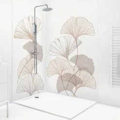 Panneau Mural De Salle De Bains|99Deco Lot de 2 panneaux de douche en aluminium (90x220 & 120x220 cm) + profilés blanc - Motif Floral - Gingko Blanc