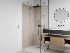 Panneau Mural De Salle De Bains|Vente-unique Lot de 2 panneaux muraux de douche effet bois clair en aluminium avec profilés - 2 x L90 x H210 cm- ENEKO