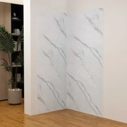 Panneau Mural De Salle De Bains|AICA Sanitaire Lot de 2 panneaux muraux de douche effet blanc marbre mural aluminium avec 3 profiles - L.100 x L.80 x H.210 cm-facile à nettoyer