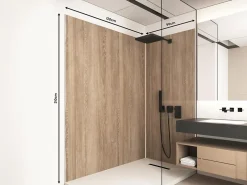 Vente-unique Lot de 2 panneaux muraux de douche effet bois en aluminium avec profilés - L90 x L120 x H210 cm - ENEKO
