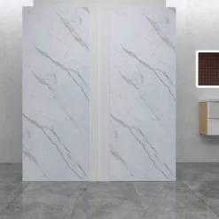 AICA Sanitaire Lot de 2 panneaux muraux de douche effet blanc marbre mural aluminium avec 1 profile - L.80 x L.100 x H.210 cm -facile à nettoyer