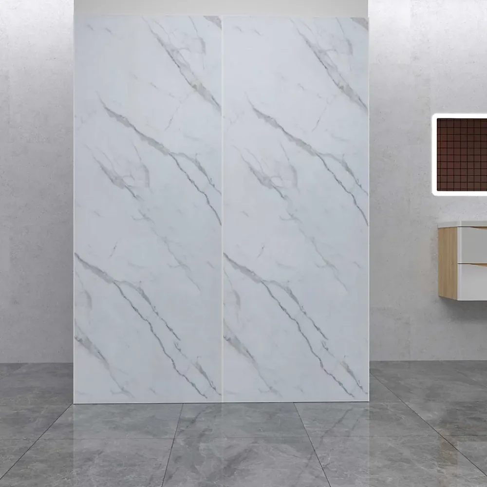 AICA Sanitaire Lot de 2 panneaux muraux de douche effet blanc marbre mural aluminium avec 1 profile - L.80 x L.100 x H.210 cm -facile à nettoyer