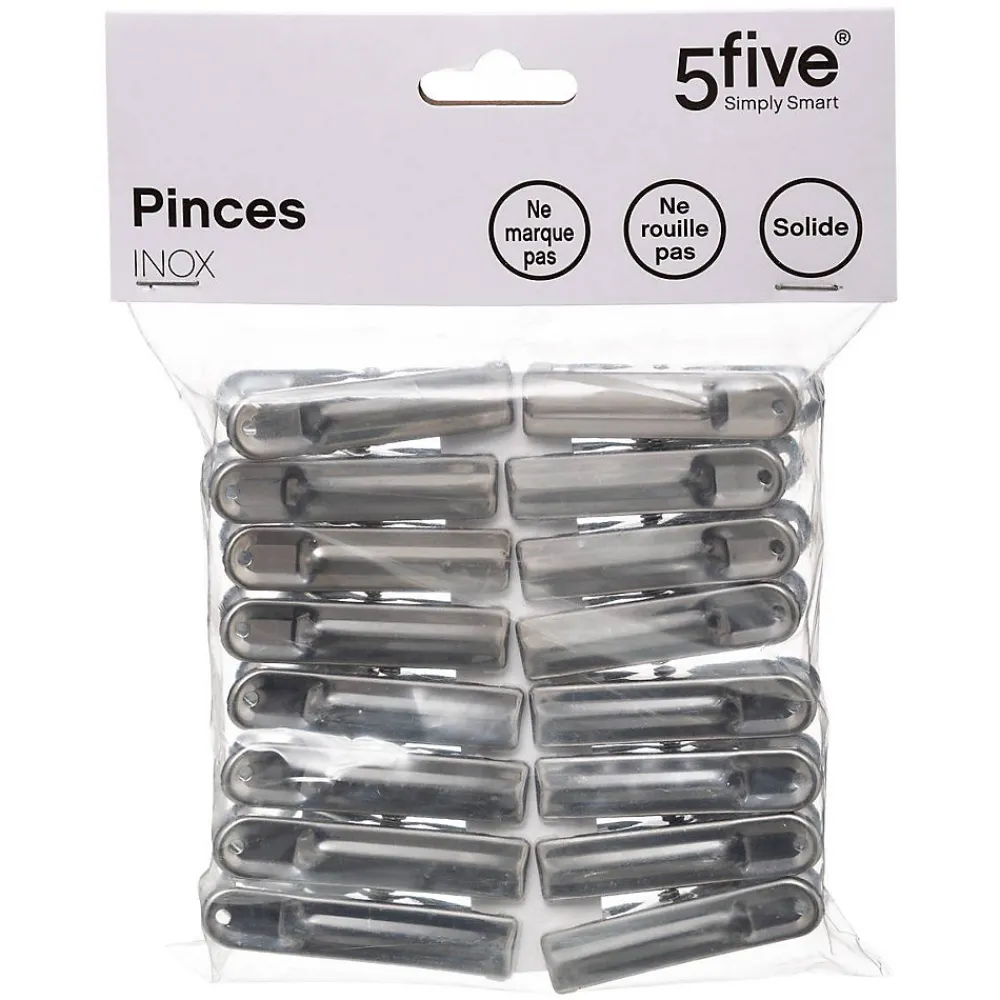 Etendoir À Linge|5Five Lot de 16 pinces à linge en inox -