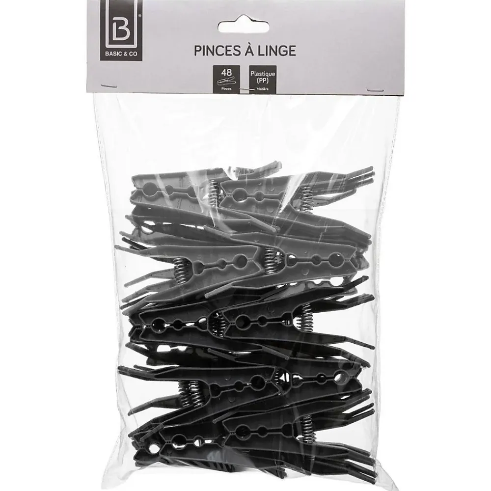 5Five Lot de 48 pinces à linge Noir -