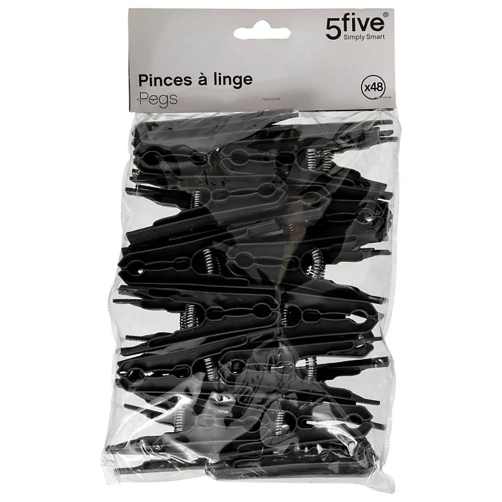 5Five Lot de 48 pinces à linge Noir -