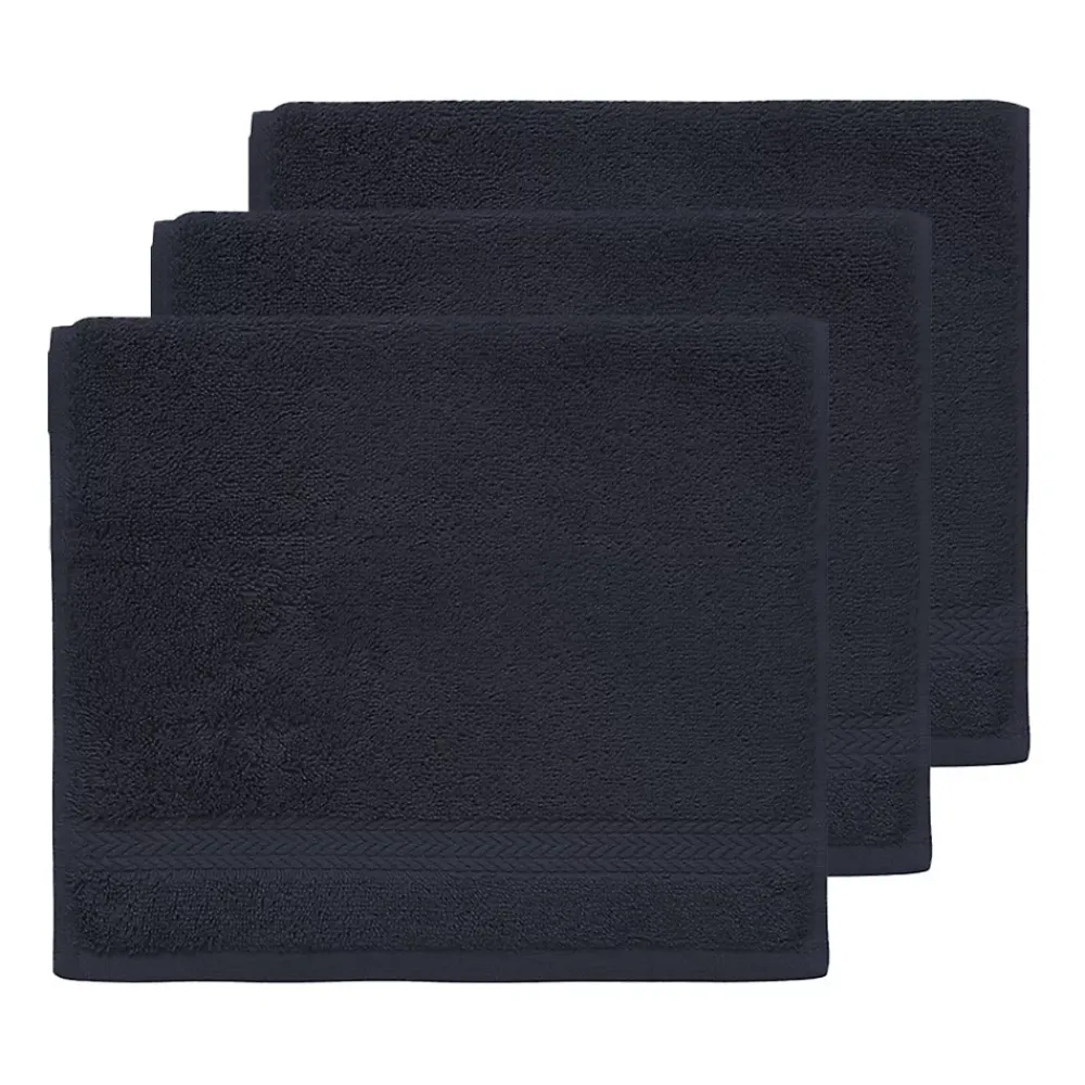 Serviette De Toilette|Sensei Maison Lot de 3 serviettes invité 550 g/m² Bleu Nuit 30x50 cm LUXURY