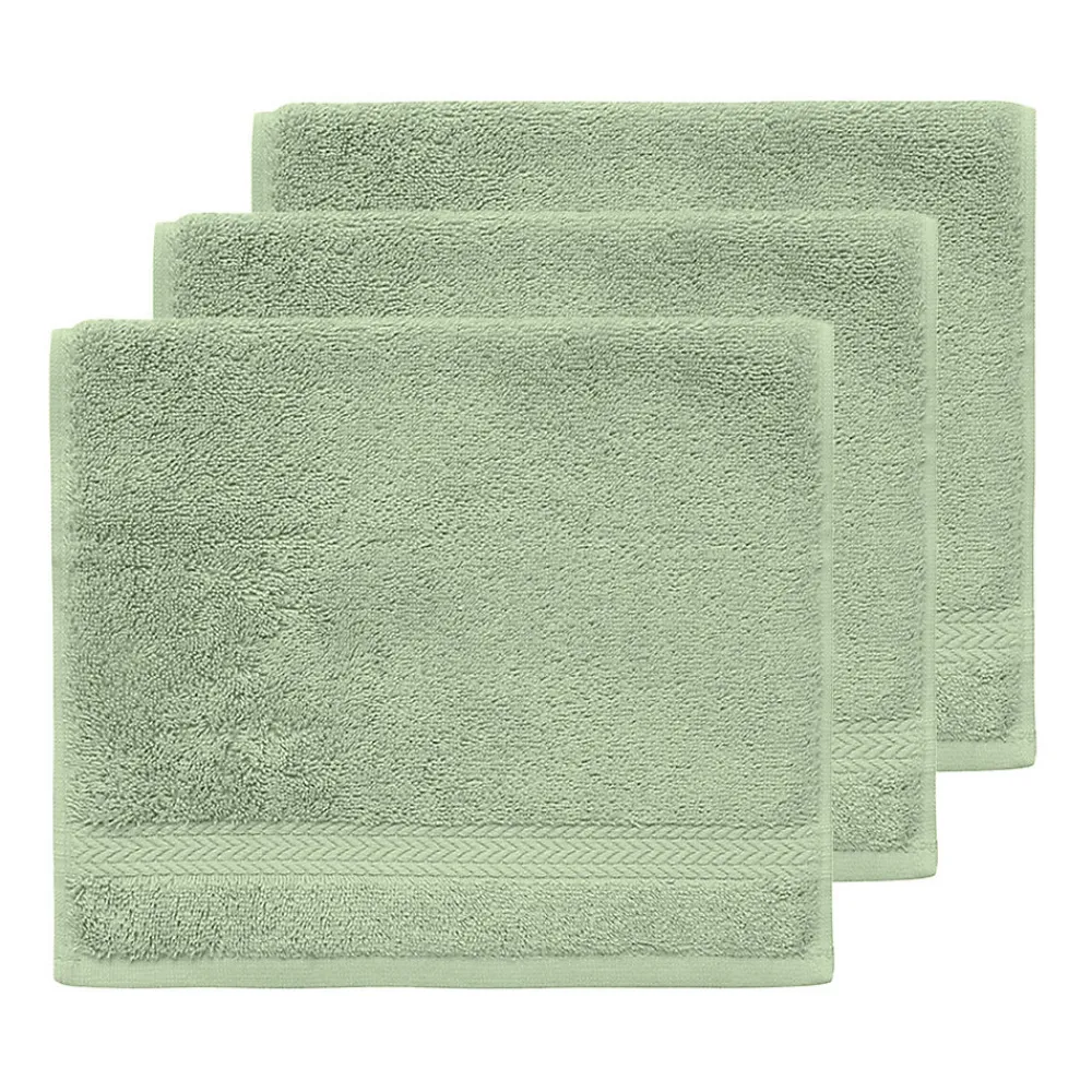 Serviette De Toilette|Sensei Maison Lot de 3 serviettes invité 550 g/m² Sauge 30x50 cm LUXURY
