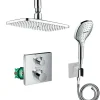 Colonne De Douche Encastrable|Hansgrohe Lot robinet douche encastré thermostatique Ecostat Square + Douche de tête Raindance E 240 fixation plafond