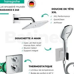 Hansgrohe Lot robinet douche encastré thermostatique Ecostat Square + Douche de tête Raindance E 240