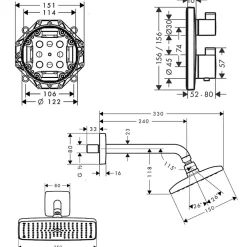 Hansgrohe Lot robinet douche encastré thermostatique Ecostat Square + Douche de tête Raindance E 240