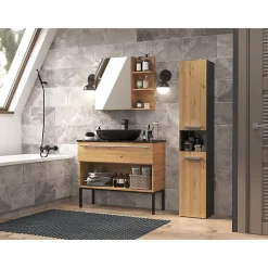 Meuble De Salle De Bains Faible Profondeur|Colonne De Salle De Bains|Topeshop LUANA - Meuble salle de bain 2 portes - 31x30x174 cm - Colonne rangement SDB