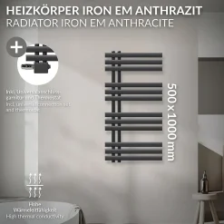 Luxebath Radiateur Design Iron EM 500x1000 mm Anthracite Raccord Central au Bas