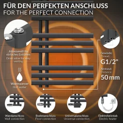 Luxebath Radiateur Design Iron EM 500x1000 mm Anthracite Raccord Central au Bas