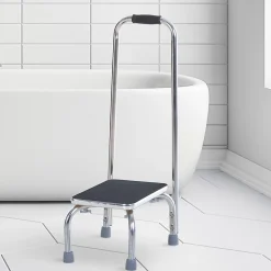 Homcom Marche avec barre d'appui - marchepied de sécurité - marche d'accès au bain - plateforme & patins antidérapants - acier galvanisé