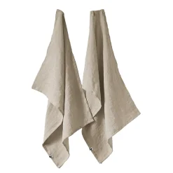 Serviette De Toilette|Altobuy MARGAUX - Lot de 2 Torchons Essuie-vaisselle 50x70cm Lin Lavé Sable