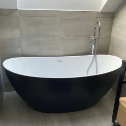 Baignoire Îlot|Ambra Maya - Baignoire Îlot Ovale Noir en Acrylique 150cm - Design Moderne