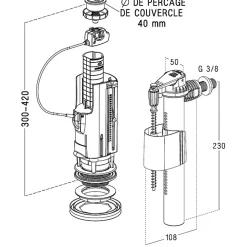 Nicoll Mécanisme double volume à câble et robinet flotteur -