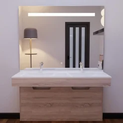 Ensemble Meuble De Salle De Bains|Cuisibane Meuble ALTEA 140 cm avec plan double vasque et miroir led Elégance - Cambrian oak