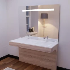Ensemble Meuble De Salle De Bains|Cuisibane Meuble ALTEA 140 cm avec plan double vasque et miroir led Elégance - Cambrian oak