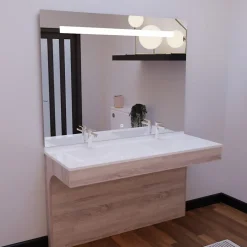 Ensemble Meuble De Salle De Bains|Cuisibane Meuble ALTEA 140 cm avec plan double vasque et miroir led Elégance - Cambrian oak
