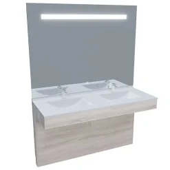 Ensemble Meuble De Salle De Bains|Cuisibane Meuble ALTEA 140 cm avec plan double vasque et miroir led Elégance - Cambrian oak
