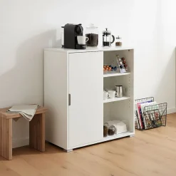 Armoire De Salle De Bains|The White Stone Meuble Bas 2 Portes Coulissantes Blanc