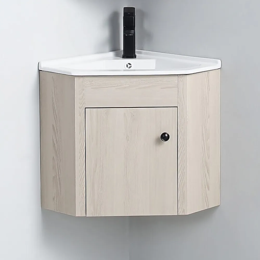 Rue Du Bain Meuble Bas d'angle salle de bain Chêne Gris 42x42 cm - Scandinave