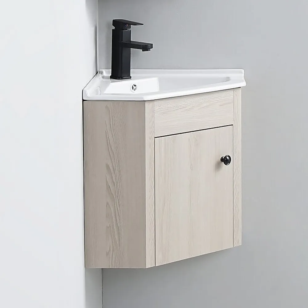 Rue Du Bain Meuble Bas d'angle salle de bain Chêne Gris 42x42 cm - Scandinave
