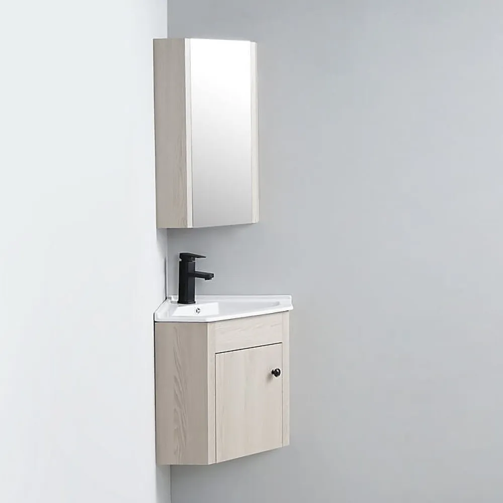 Rue Du Bain Meuble Bas d'angle salle de bain Chêne Gris 42x42 cm - Scandinave
