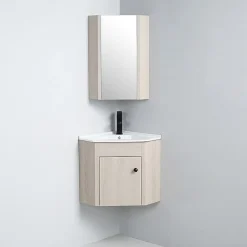 Rue Du Bain Meuble Bas d'angle salle de bain Chêne Gris 42x42 cm - Scandinave