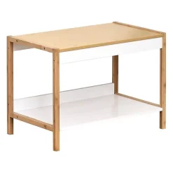 Tendance Meuble bas de salle de bain en bambou et bois MDF - - 1 étagère - Blanc - 60 x 34 x 43 cm