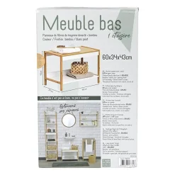 Tendance Meuble bas de salle de bain en bambou et bois MDF - - 1 étagère - Blanc - 60 x 34 x 43 cm