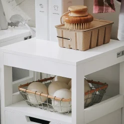Sobuy Meuble Bas de Salle de Bain avec Corbeille à Linge, Armoire Toilette, BZR122-W,