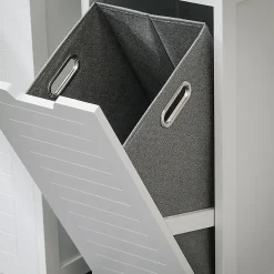 Sobuy Meuble Bas de Salle de Bain avec Corbeille à Linge, Armoire Toilette, BZR122-W,