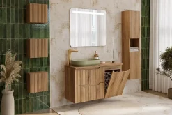 Armoire De Salle De Bains|Furnidea Meuble bas de salle de bain 40 cm avec panier à linge et plan NOVA chêne Coast Evoke