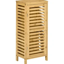 Armoire De Salle De Bains|kleankin Meuble bas de salle de bain une porte - étagère réglable - bois de bambou verni